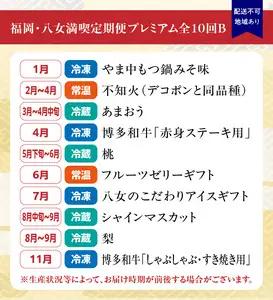 福岡・八女満喫定期便プレミアム全10回B〈配送不可：北海道・沖縄・離島〉 072-T088