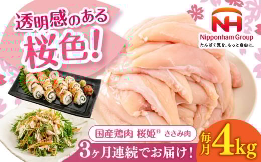 【全3回定期便】桜姫 ささみ 計4kg（2kg×2パック）《厚真町》【東日本フード株式会社】 桜姫 国産鶏肉 鶏肉 鶏 とり肉 ささみ ササミ 冷凍 北海道 [AXBM073]