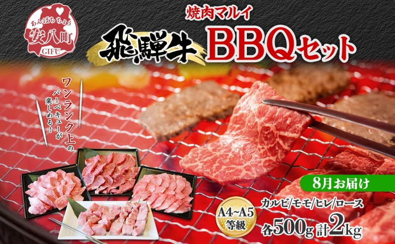 
                  [№5331-0370]＜8月に届く＞飛騨牛 BBQ セット 約2kg カルビ 焼肉 モモ ヒレ ロース串 各約500g お肉 牛肉 和牛 国産 ブランド牛 バーべキュー お家焼肉 赤身 冷蔵 真空パック タレ付き 送料無料 焼肉マルイ 岐阜県 安八町
                