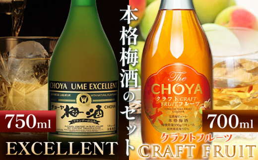 The CHOYA CRAFT FRUIT 700ml EXCELLENT エクセレント 750ml 計2本 セット 飲み比べ 羽曳野商工振興株式会社《30日以内に出荷予定(土日祝除く)》大阪府 羽曳野市 送料無料 梅酒 梅 酒 CHOYA チョーヤ チョーヤ梅酒 お酒 紀州 南高梅
