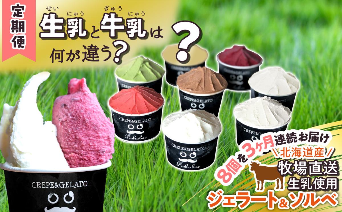 ＜3ヶ月定期便＞北海道産 生乳 ジェラート アイス 毎月8個  詰め合わせ ジェラートセット