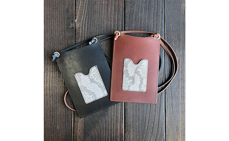 本革 スマホショルダー ダイヤモンドパイソンレザー ファッション小物 ファッション カバン バッグ スマホグッズ 栃木レザー プレゼント ギフト  ブラックベース