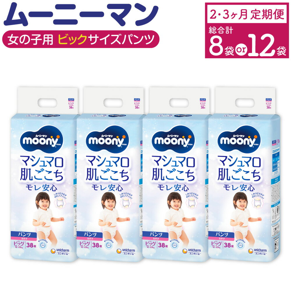 【ふるさと納税】【選べる定期便】ムーニーマン 女の子用 ビッグサイズ 38枚×4袋 ( 2回 / 3回 ) 計304枚 計456枚 パンツタイプ 体重12～22kg 子供用 ユニ・チャーム 紙オムツ ハイウエスト 最大12時間吸収 赤ちゃん ベビー用品 苅田町 送料無料