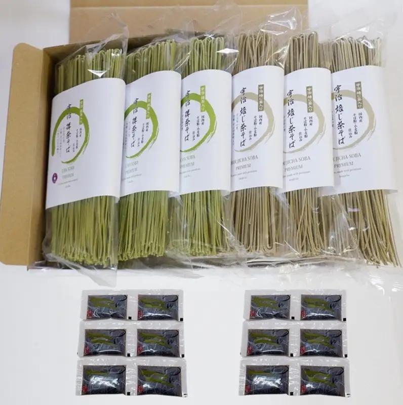 京都きよ泉の抹茶・ほうじ茶そば(12食分・各3袋入り・つゆ付き) 〈茶蕎麦