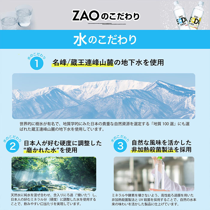 【定期便3回】ZAO SODA 強炭酸水 500ml×24本×3回 計72本 隔月配送[プレーン] FY24-260 プレーン(24本×3回)隔月