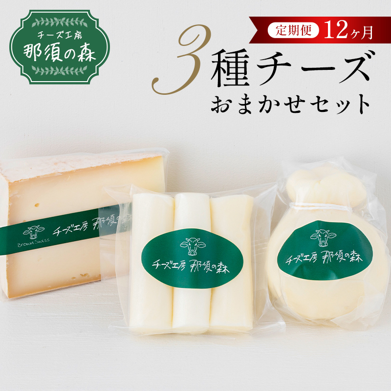 【チーズ工房那須の森】【定期便12ヵ月】那須の森3種チーズおまかせセット（カチョカバロ＋フィラータスティック＋おまかせチーズ1種） 毎月届く 12ヵ月 12回コース ns003-002