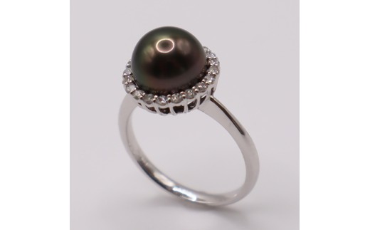 2072 Pt900　タヒチ黒蝶真9.0㎜up　ダイヤモンド0.27ct up　リング