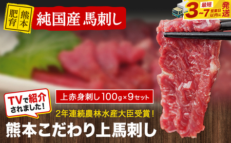 馬刺し 上赤身 900g 純国産 熊本 100g×9 ｜ 馬刺し《3-7日以内に出荷予定(土日祝除く)》