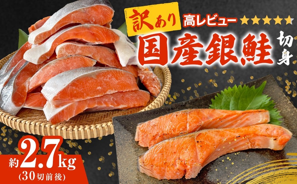 
            《訳あり》 産地直送！ 国産銀鮭 定塩切身 どっさり 2.7kg！ 冷凍 銀鮭切り身 塩鮭 サーモン 国産 銀鮭 鮭 国内製造 定塩銀鮭 切身 鮭切り身 切り身 不揃い 厚切り 肉厚 家庭用 簡易包装 塩さけ サケ しゃけ シャケ 焼き魚 宮城県 石巻市 魚介類 魚 海産物 さけ おかず おつまみ ふるさと納税 18000円 石巻 宮城
          