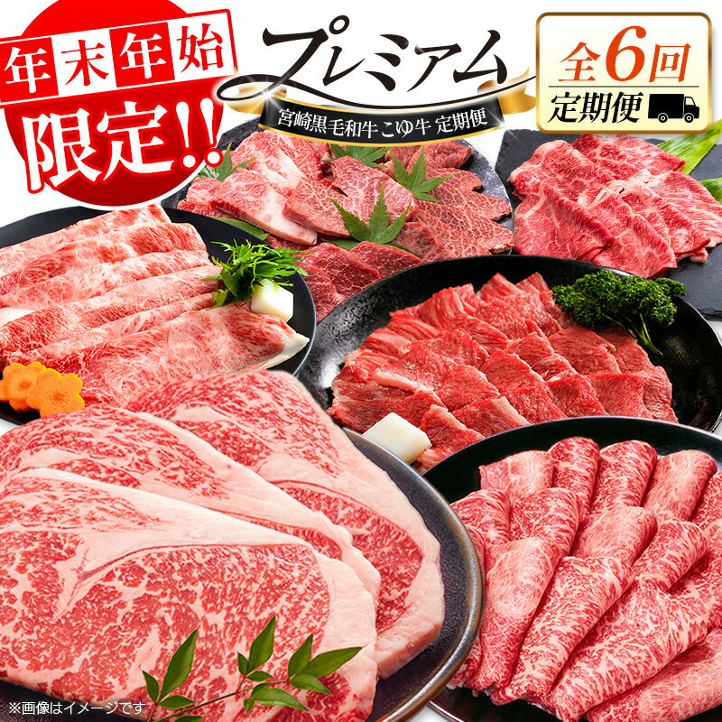 【ふるさと納税】＜年末年始限定!!＞厳選 黒毛和牛 こゆ牛 お肉定期便 ［全6回］ 連続（1月～6月） 国産 牛肉 カルビ ステーキ ロース バラ モモ スライス 焼肉 しゃぶしゃぶ すき焼き 宮崎