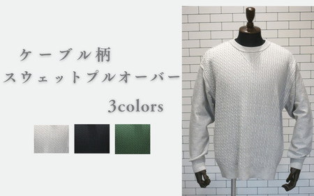 スウェットプルオーバー ケーブル柄 ( ブラック M ) メンズ ニット
