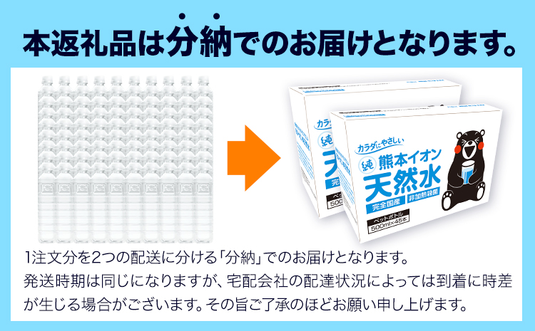 【12ヶ月定期便】水 500ml 家計応援 くまモン の ミネラルウォーター 天然水 熊本イオン純天然水 ラベルレス 90本 500ml 《お申込み翌月から出荷》 飲料水 定期 備蓄 備蓄用 箱 ペッ