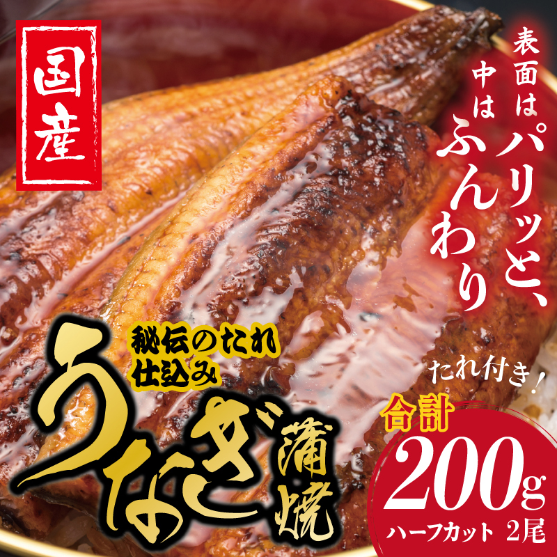 国産うなぎ ハーフカット 合計 200g 秘伝のたれ 蒲焼 訳あり 鰻 ウナギ 無頭 炭火焼き 備長炭 手焼き G1848