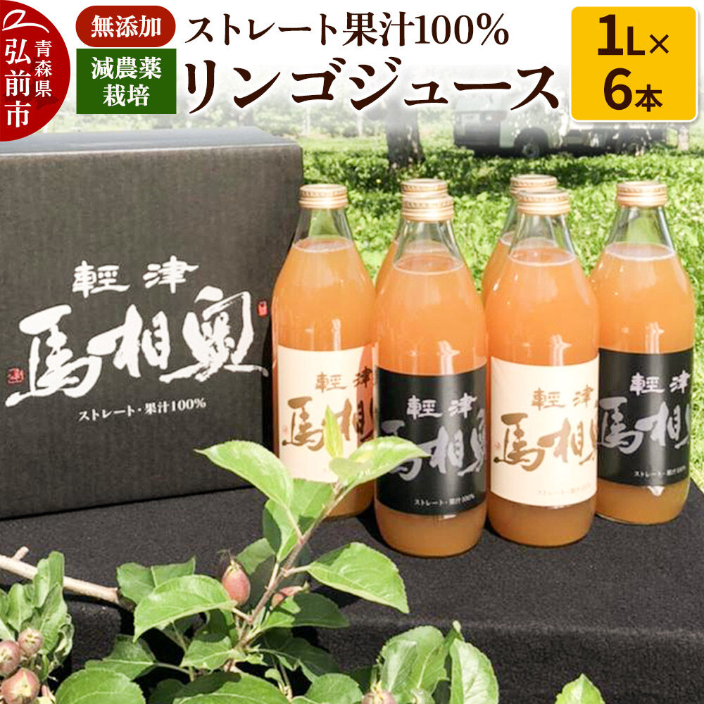 【ふるさと納税】減農薬栽培 ストレート果汁100％リンゴジュース（無添加）【津軽 奥相馬】1L×6本 シャンティ [アップル おいしい ジュース ストレート フルーツジュース りんご 飲料 果実 果汁 果汁100％ 果物 美味 林檎]