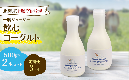 【毎月定期便】【十勝高田牧場】ジャージー飲むヨーグルト 500g×2本セット SKM023 全3回【配送不可地域：離島】