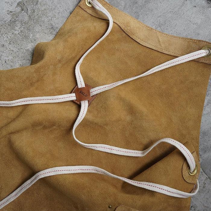 SKLO 一枚革の良さ、強さも生かす焚火エプロン（肩紐：綿）　Mustard Yellow（マスタードイエロー）