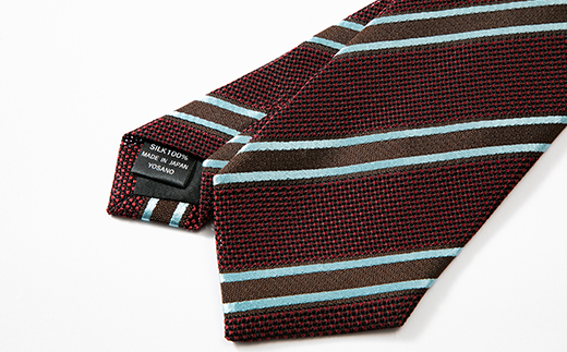シルク100%　たけとらのフレスコネクタイ　えんじ・茶ストライプ　ふるさと納税限定　ギフト・父の日に
