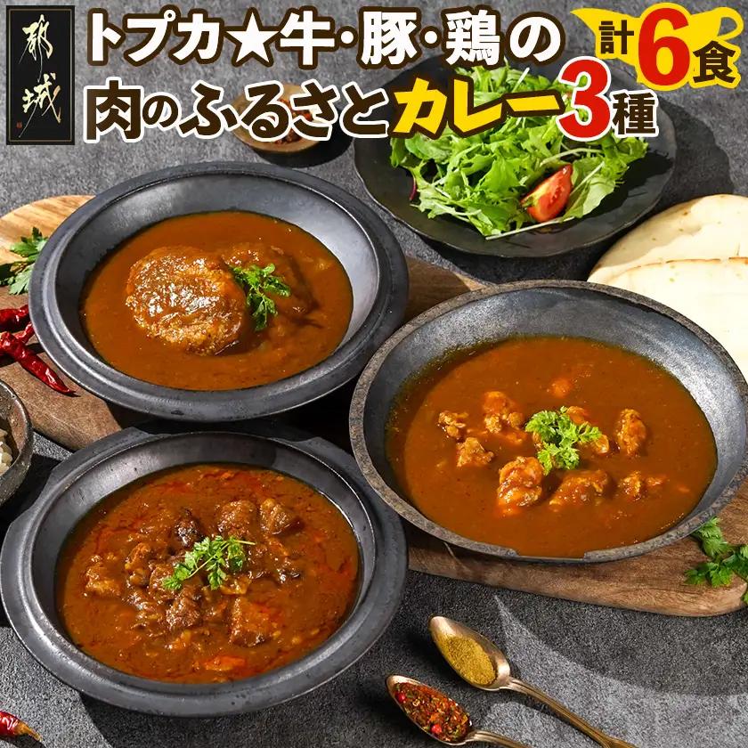 トプカ☆牛・豚・鶏の肉のふるさとカレー3種セット〔MJ-J901〕_(都城市) 宮崎牛ビーフカレー 地頭鶏カレー どんぐりの恵み ハンバーグカレー セット