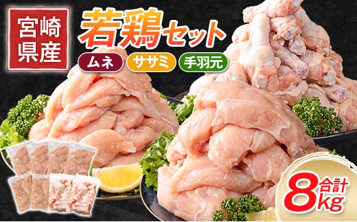 
                  宮崎県産［若鶏］ムネ・ササミ・手羽元 合計8kg※90日以内発送【B392】
                