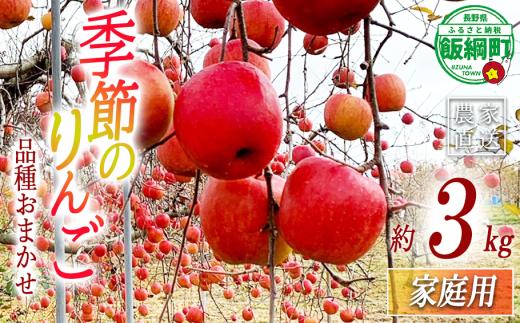 季節の林檎 飯綱町の美味しい りんご 家庭用 3kg ( 品種はおまかせ ) 特別栽培 沖縄県への配送不可 2025年9月下旬頃から2025年12月下旬頃まで順次発送予定 令和7年収穫分 信州 果物 フルーツ りんご リンゴ 長野 12000円 長野県 飯綱町 [1916]
