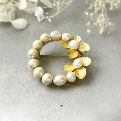 ふるさと納税 長岡京市 コットンパールと淡水パール*花のブローチ