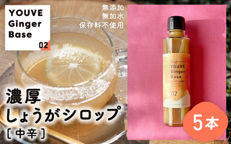 生姜好きさんにオススメ！ 濃厚 しょうがシロップ 5本セット【中辛】国産 生姜シロップ 自家製 生姜 しょうが ショウガ ジンジャー シロップ アレンジ ドリンク 料理 調味料 高知 四万十 四万十市 しまんと 産地直送 25-964