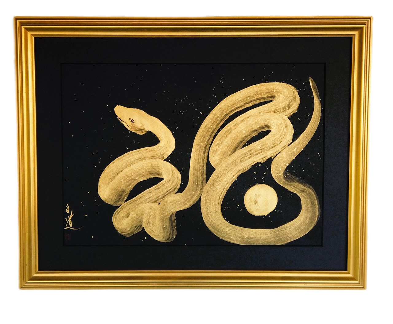 現代水墨画家 絵師白道「一筆金福蛇」｜絵画 アート インテリア 手描き 一筆 龍 日本画 現代アート ハンドメイド作品 水墨画 かっこいい 作品 縁起 風水 芸術 2025年 巳年 へび 蛇 干支