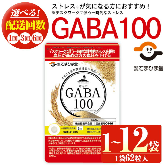 【ふるさと納税】＜機能性表示食品＞GABA100(1袋 62粒入り/1袋・2袋・2袋×3回・2袋×6回) 鹿児島 日置市 健康食品 サプリ 栄養バランス 食生活 安心安全 デスクワーク ストレス緩和 高血圧 定期便 頒布会 サプリメント GABA ギャバ【てまひま堂】