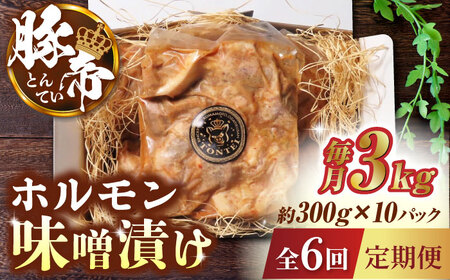 【6回定期便】豚帝 豚 ホルモン 味噌漬け 3kg (300g×10)【KRAZY MEAT(小田畜産)】[ZCP122]