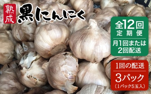 【月に2回配送】【 全12回 定期便 】熟成 黒にんにく 15玉 （ 1パック 5玉 × 3パック ） 《糸島》 【シーブ】 [AHC037-2]