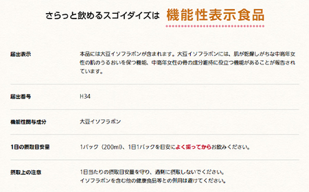 3826 さらっと飲めるスゴイダイズ 200ml紙パック×48本入り（機能性表示食品）