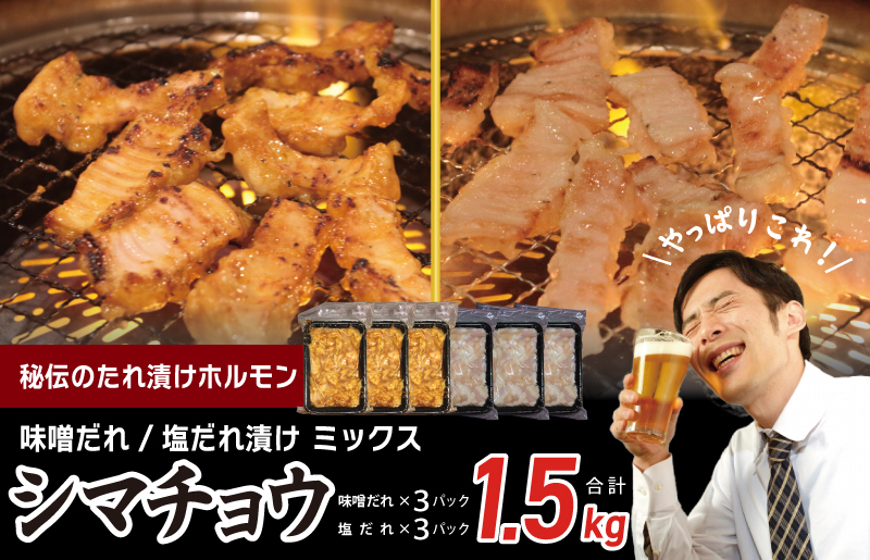 【焼肉屋の定番】シマチョウ 塩/味噌だれ漬け 1.5kg 小分け 250g×6 牛肉 ホルモン 焼肉用 食べ比べ 010B1518