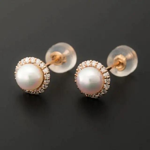 【真珠】【希望の光 ･大人シンプルモダン】5.2mm アコヤ真珠ピアス K18  P-185