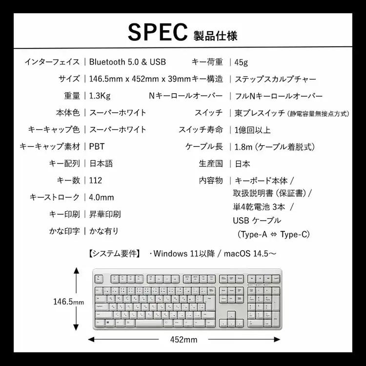東プレ REALFORCE R4 プロのためのプレミアムキーボード 日本語配列 フルサイズ 45g かな有 白 (型式：R4HA71)