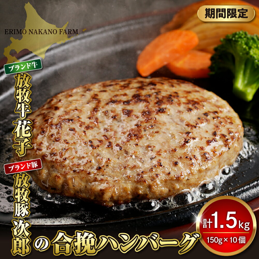 【ふるさと納税】【2025年11月以降発送分】 ハンバーグ 1.5kg ( 150g × 10個 ) 北海道 えりも町 ブランド 牛 放牧牛 花子 ブランド 豚 放牧豚 次郎 合挽 ハンバーグ 合い挽き あいびき 小分け 個包装 人気 送料無料
