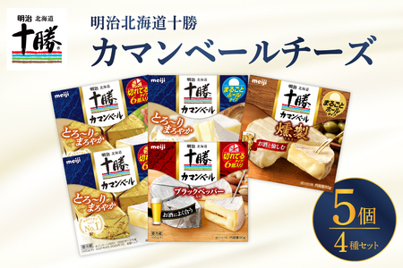  明治 北海道 十勝 チーズ カマンベール 4種 5個 セット おつまみ 冷蔵便 詰め合わせ チーズ cheese CHEESE カマンベールチーズ ナチュラルチーズ ブラックペッパー 燻製 乳製品 食べ比べ お取り寄せ チーズフォンデュ 芽室町me003-068c