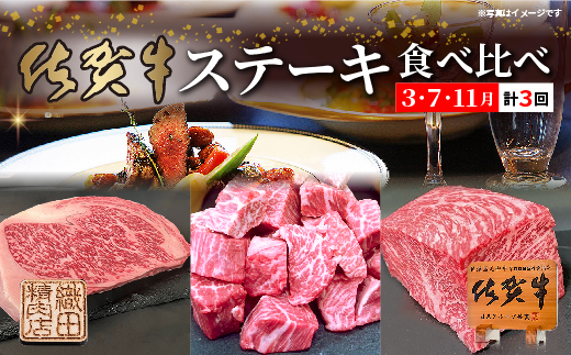 佐賀牛 A5等級ステーキ食べ比べ定期便（3回コース）ロース・サイコロ・1ポンドステーキ 合計1.1kg以上 _p-15