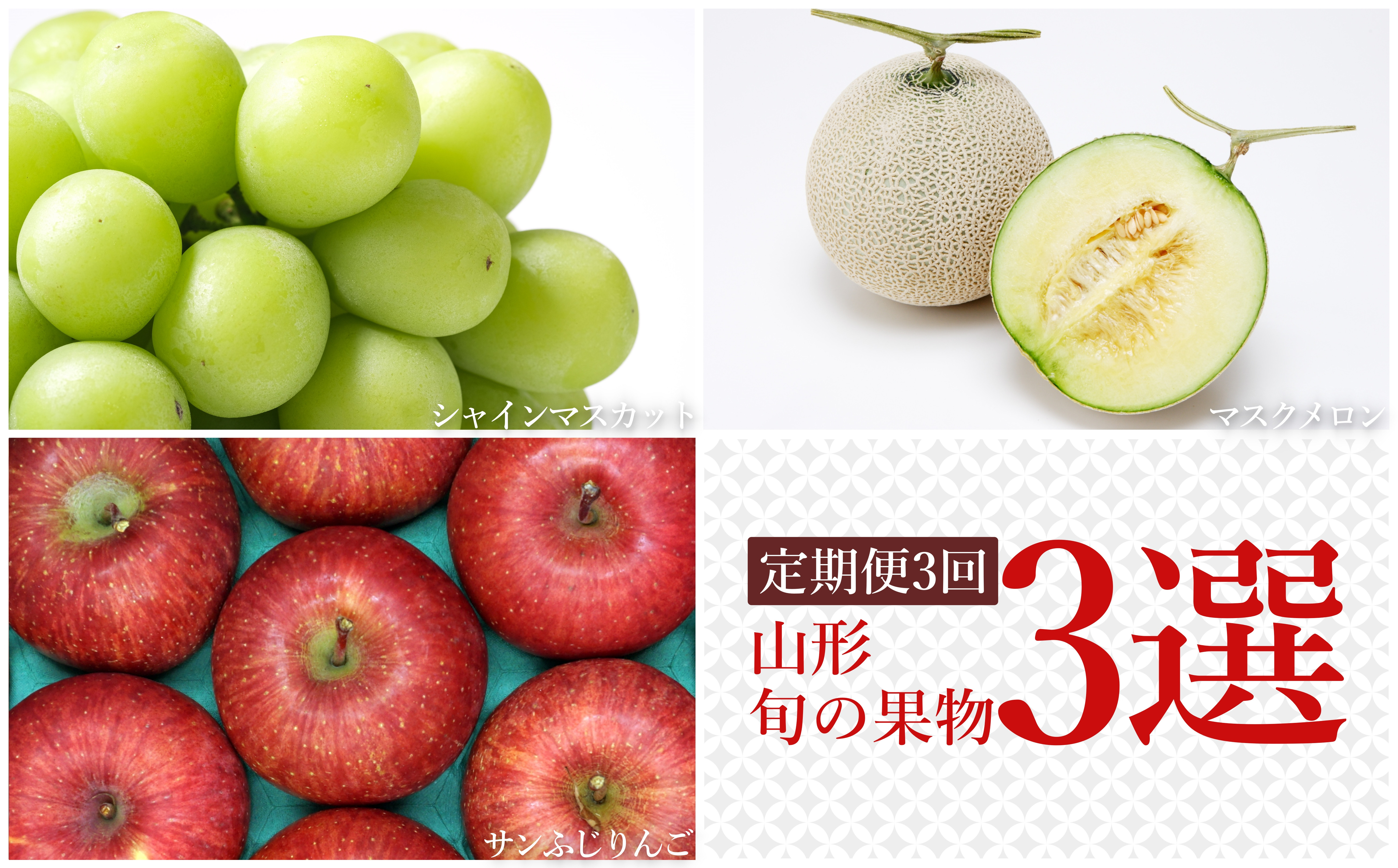 
            【2025年8月～12月発送】【定期便3回】山形旬の果物3選（メロン/シャインマスカット/りんご）_H238(R7)
          