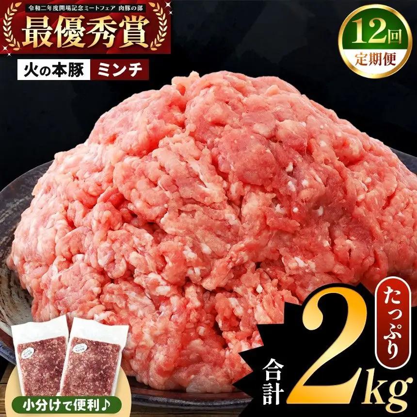 【定期便12回】火の本豚 ミンチ 2.0kg（500g×4） 豚肉