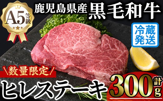 ＜新鮮チルド 数量限定希少部位＞鹿児島県産A5黒毛和牛贅沢ご褒美ヒレステーキ(計300g・150g×2枚) 極厚 冷蔵 チルド 希少部位 ヒレ【KNOT】B212