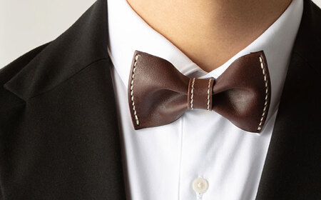 【ブラウン】本格レザー蝶ネクタイ  / レザー レザークラフト 革 本革 小物 ネクタイ レザー小物 【kazu Gee factory】 [OBG001]