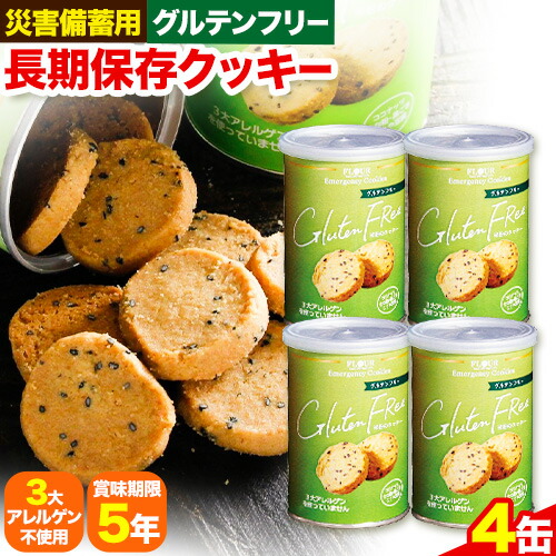 非常食 長期保存 クッキー グルテンフリー 100g × 4缶 株式会社フラワー《30日以内に出荷予定(土日祝除く)》大阪府 羽曳野市 災害用 防災 お菓子 スイーツ 賞味期限：5年 グルテンフリー アレルゲンフリー 米粉---habikino_kgf_1_1---