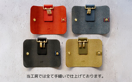 【革工房Rim】4連 キーホルダー〈緑×黄糸〉｜京都 ハンドメイド 人気キーホルダー 本革