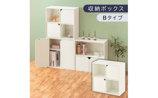 【完成品でお届け】収納ボックス〔Bタイプ〕（ホワイト）収納棚 扉付き キャビネット ラック 棚 カラーボックス スリム 2段 可動棚 本棚 小さい キューブボックス 木製 収納 おしゃれ 北欧 収納ボックス リビング収納 ディスプレイラック チェスト 収納家具 リビング LKANET300248-B-WH