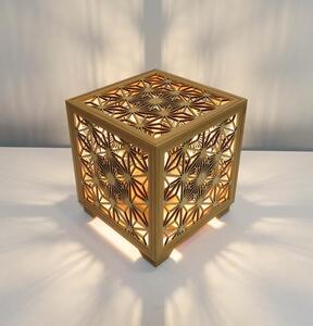 レーザー行灯「趣」キューブ 八重桜と麻の葉組子模様