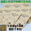 【ふるさと納税】お茶 緑茶 玄米茶 大井製茶の深蒸し掛川茶と100年作り続けられている平松商店さんの玄米で作られた『掛川玄米茶』 100g×10本 合計1kg〔 煎茶 茶葉 静岡 掛川茶 〕