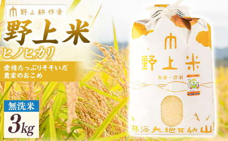 【2025年10月下旬より順次発送開始】野上耕作舎 野上米ヒノヒカリ 無洗米3kg ひのひかり 無洗米 米 お米 ご飯 国産 九州産 福岡県 うきは市