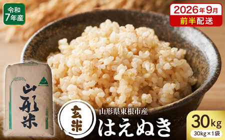 【令和7年産】※2026年9月前半発送※ 玄米 はえぬき30kg 山形県 東根市産 深瀬商店提供 hi053-065-091 (2025年 令和7年産 山形 送料無料 東北 玄米 お米 こめ ブランド米 ごはん ご飯 おにぎり 米どころ お取り寄せグルメ)