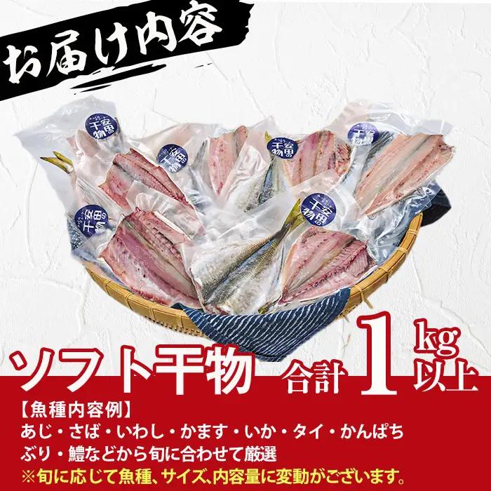 朝獲れ鮮魚で作る！魚屋さんの自家製ソフト干物！合計1kg以上(5～10枚)アジ イワシ カマス イカ タイ ブリカマ セット 詰め合わせ ひもの 焼き魚 おかず お惣菜【YS-3】【株式会社安田】