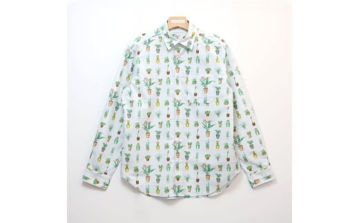 CLOFT 綿100％長袖オリジナルプリントシャツ”サボテン多肉植物柄” M シャツ プリントシャツ オリジナル柄 デザイン おしゃれ 個性 上質 プレミアム こだわり ギフト プレゼント 贈り物 東京 新宿 0139-018-S07-1